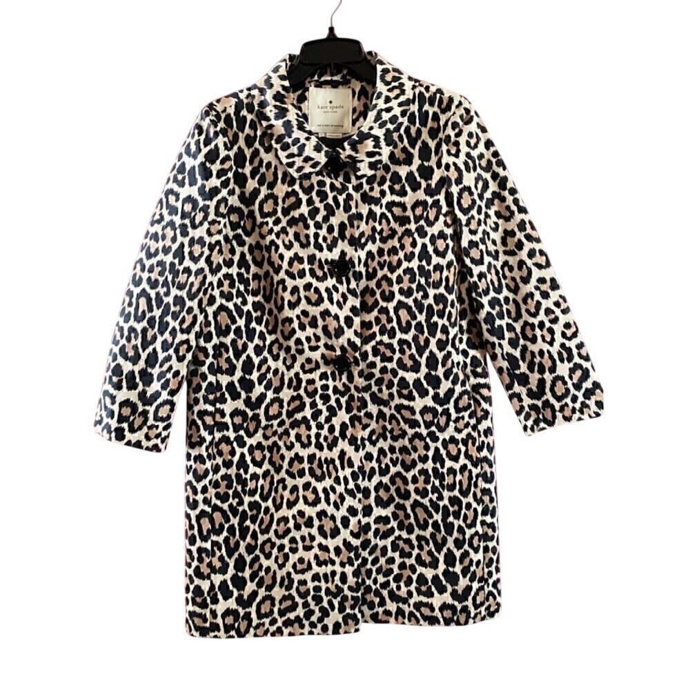 kate spade leopard print top coat Sz 2 animal cotton silk day disco franny - Picture 1 of 17